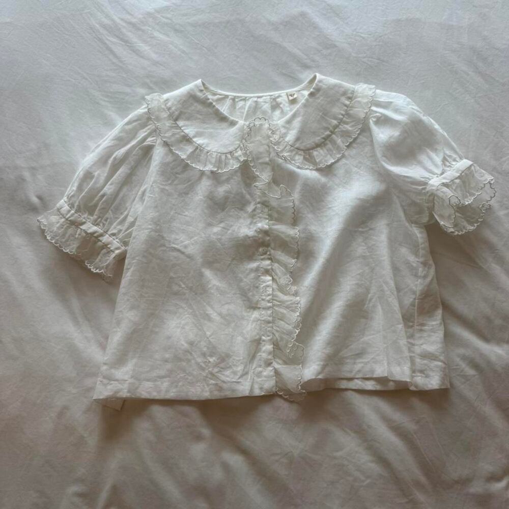 Doen white babydoll 100 rami linen shirt with lace detailing